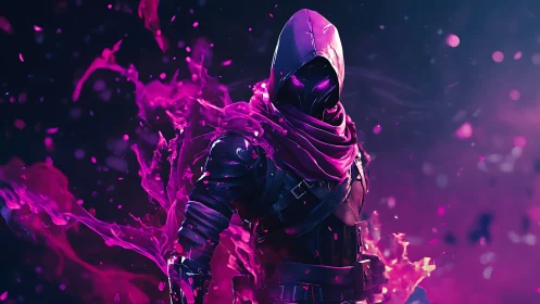 Mystic hooded rogue wrapped in glowing violet power.