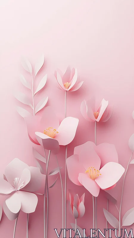 Volumetric Floral Arrangement: 3D Rendered Petal Geometry with Botanical Elements