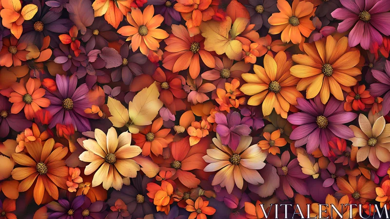 Dense Composition of Daisy-form Flowers in Warm and Cool Chromatic Range