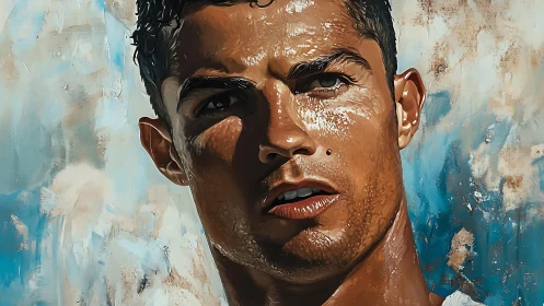 Close-up digital portrait of male face against abstract background.