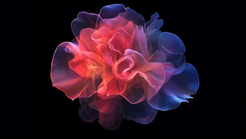 Luminous digital bloom swirling with soft neon petals.