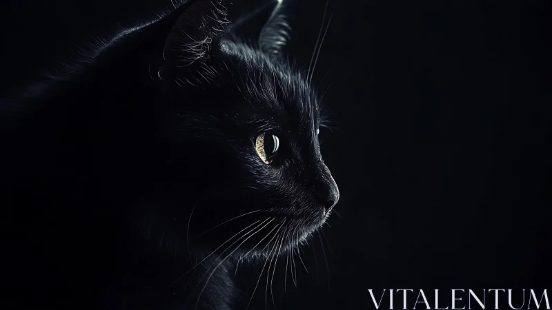 Feline Enigma: Black Cat's Luminous Gaze Cuts Through Midnight