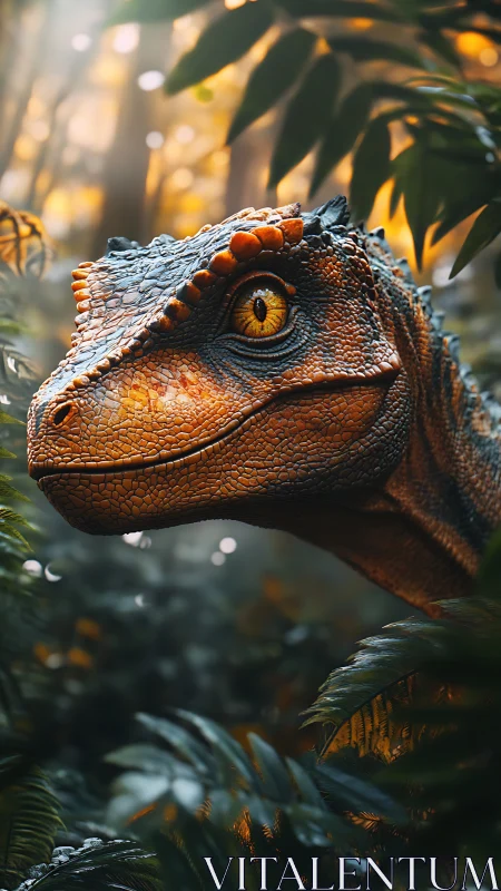 Curious jungle raptor studies the glowing forest hush