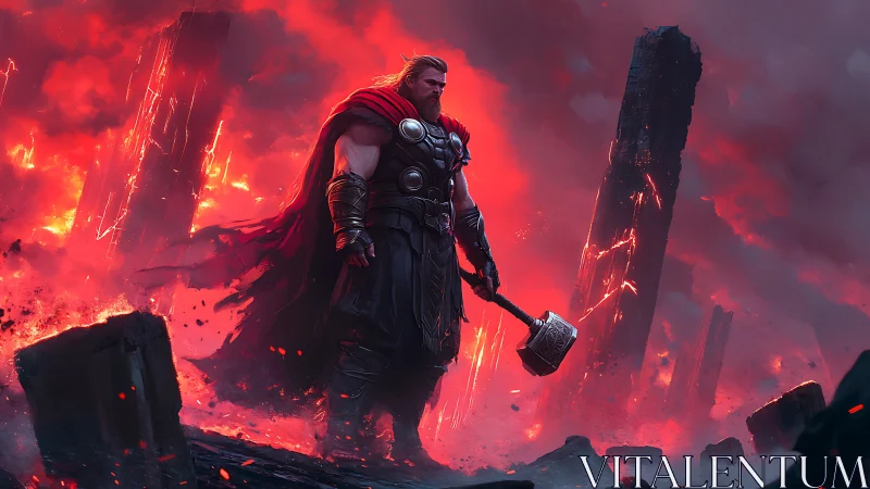 Storm warrior standing calm in a sea of red firestorm.