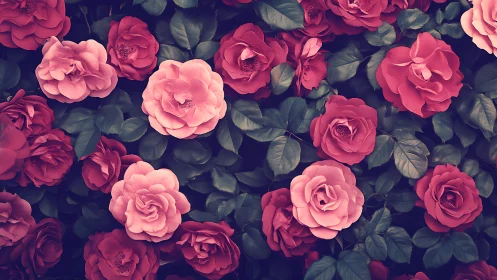 Pink and Red Roses Flourishing in Natural Garden Setting.