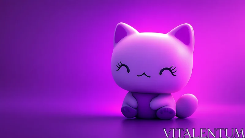 Purple 3D cartoon cat figure on monochrome background.