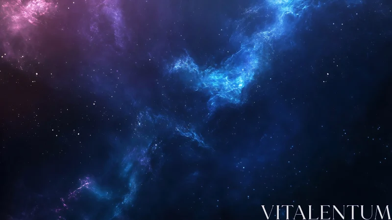 Blue and magenta nebula structure in deep star field.