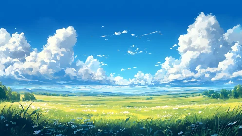 Sky-dancing clouds drift lazily above a wildflower sea