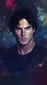 Intense male portrait emerges from moody abstract colors.