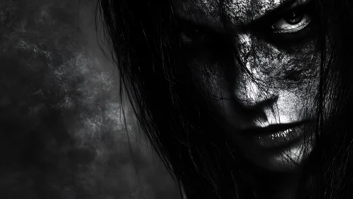 High contrast horror portrait with fragmented shadowed visage