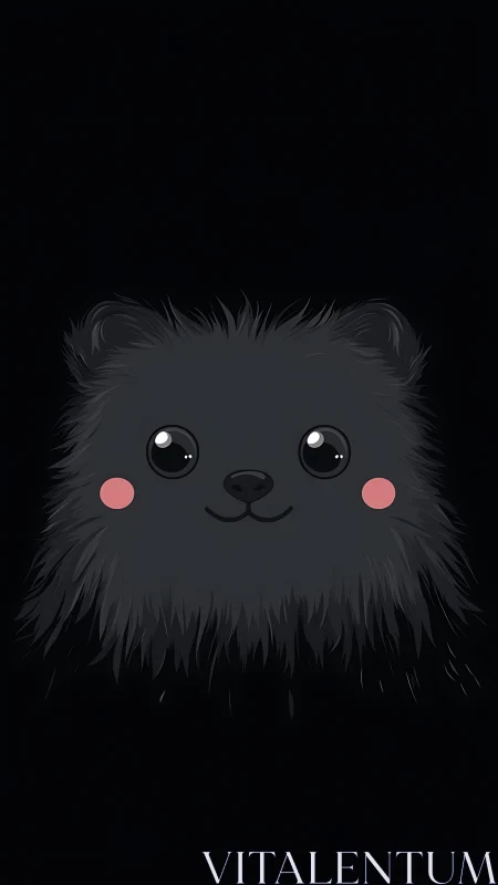 Fluffy black puppy portrait glows on deep matte black.