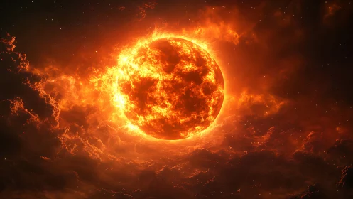 Massive Sun Blazing Against Dark Cosmic Space