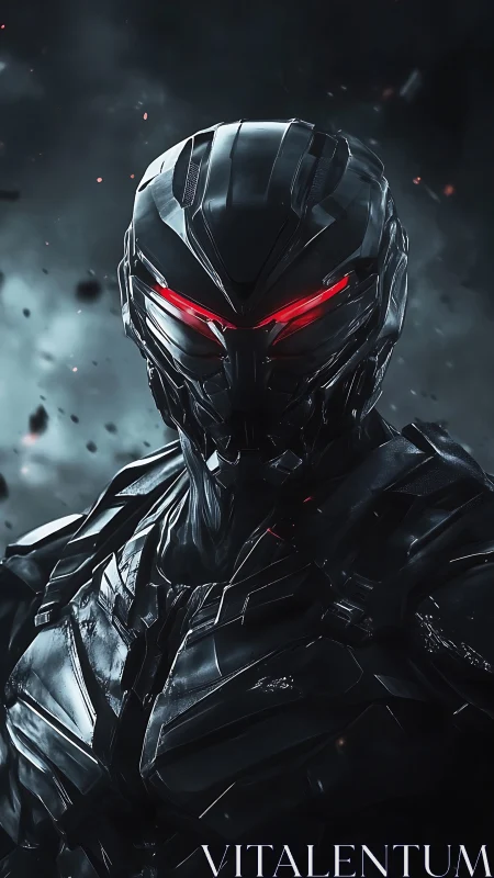 Midnight cybernetic sentinel with glowing crimson gaze.