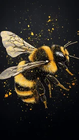 Golden bumblebee sparkles in bold, vibrant close-up art