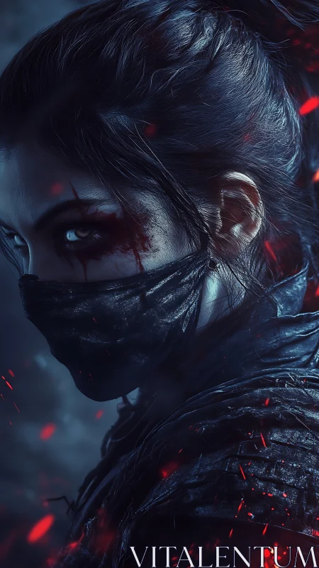 Nightfire assassin turns sideways, watching embers fall