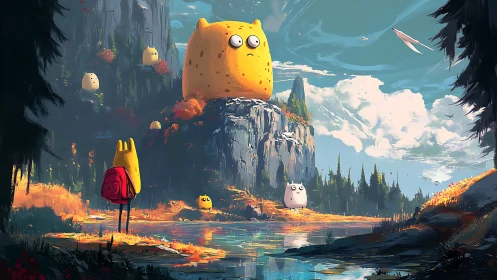 Marshmallow guardians watching over a candy-colored valley.