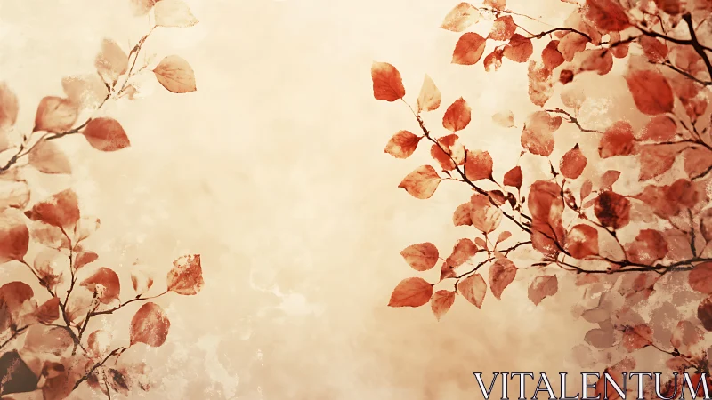 Branches with red leaves on light textured background.