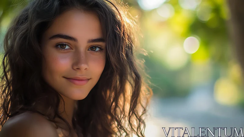 Young woman portrait in soft outdoor natural sunlight.