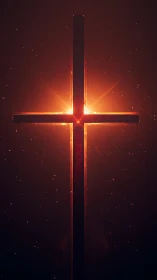 Glowing vertical cross with central radiant light burst.