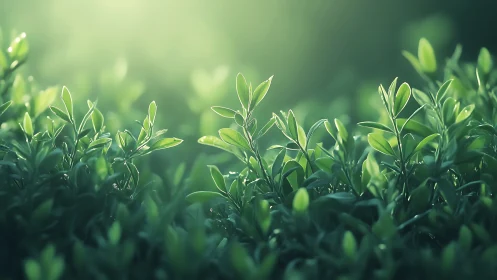 Lush Green Leaves in Soft Morning Light, Nature Photography.