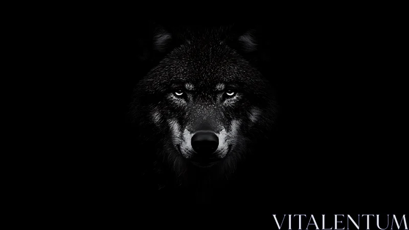 Black wolf emerges from darkness with fierce, focused gaze