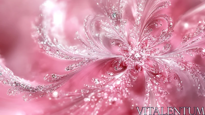 Pink crystalline fractal flower with glittering detail.