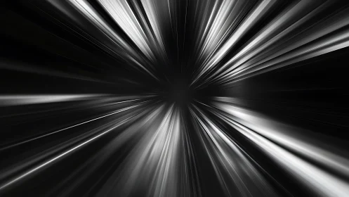 Monochrome light speed tunnel with radial motion blur effect.