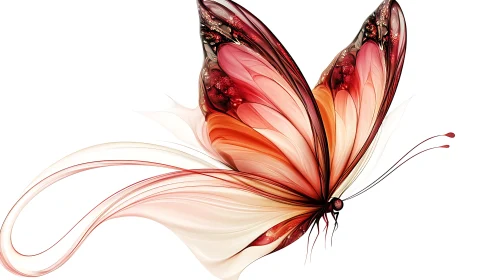 Flame-winged butterfly in flowing glasslight motion study.