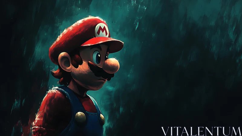 Heroic plumber in moody teal light, quietly determined.