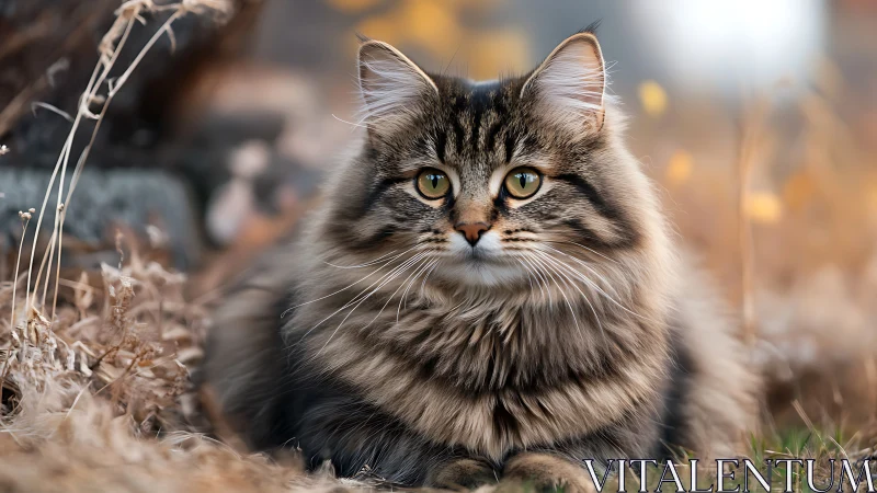 Majestic Long-Haired Tabby Cat Portrait.