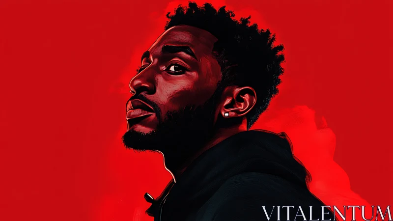 Digital side-profile portrait isolates subject on red field