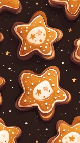 Star shaped cookies on dark background in seamless pattern.