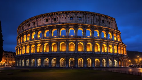 Colosseum exterior stands illuminated in low light conditions
