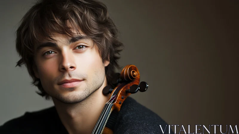 Portrait of violinist with warm lighting and soft focus.