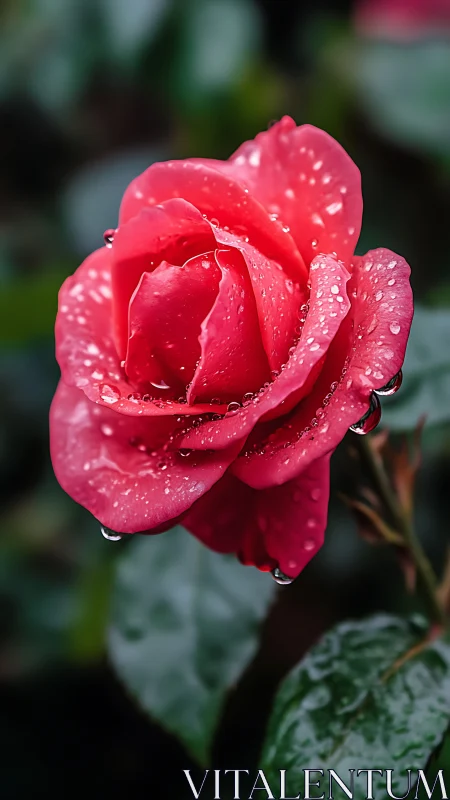 Rain-Kissed Crimson Rose in Full Bloom