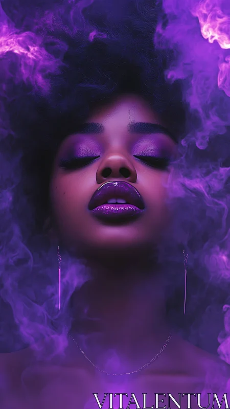 Velvet twilight portrait wrapped in electric violet smoke.