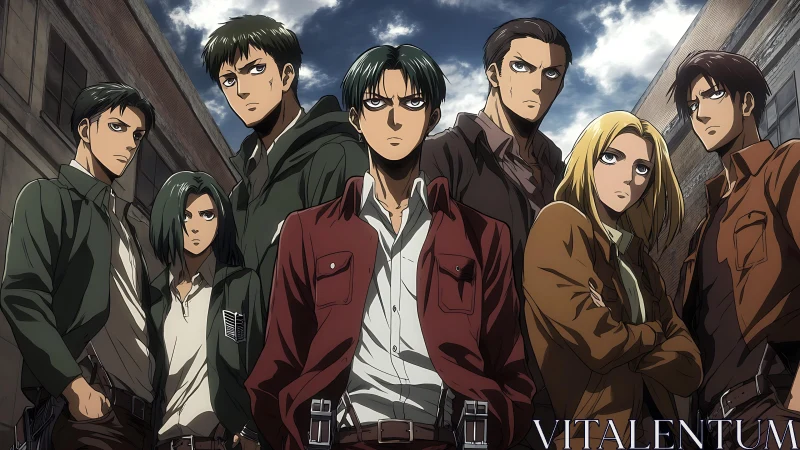 Anime tactical squad portrait in converging street perspective.