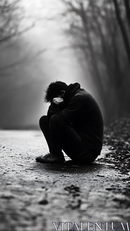 Quiet Moment in the Rain: Solitude on a Misty Forest Road.