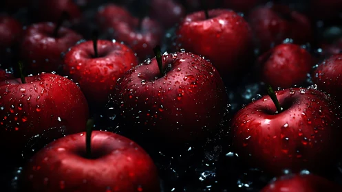 Midnight rain crowns ruby apples with cinematic brilliance