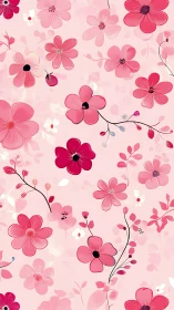 Layered Pink Florals: Dimensional Vector Illustration with Black Stem Details