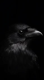 Raven Portrait. High-Contrast Black and White Study.