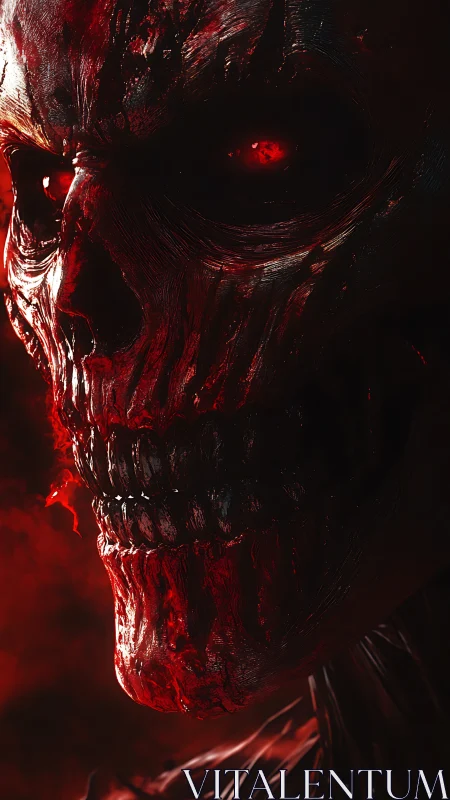 Rendered skeletal head displays red-illuminated surface details