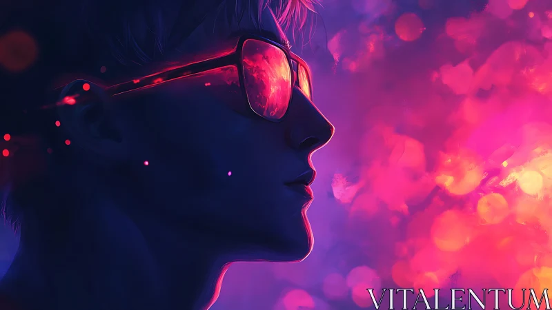 Neon side-profile portrait isolates silhouette against bokeh haze