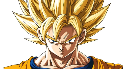 Blond spiky haired anime warrior in intense close portrait.