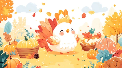 Cheerful Harvest Guardian Surrounded by Autumn's Golden Bounty