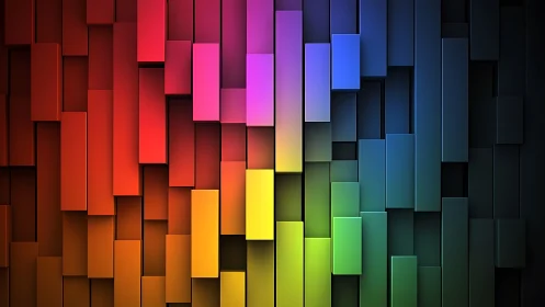 Layered rainbow blocks rise in rhythmic geometric spectrum.