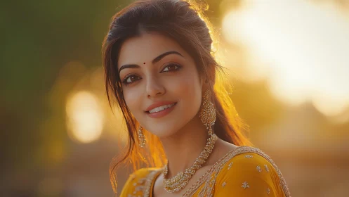 Golden hour portrait with shallow depth and bokeh rendering.