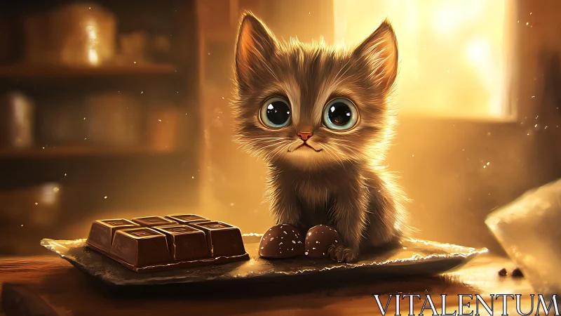 Kitten's Enchanted Chocolate Reverie in Golden Twilight.