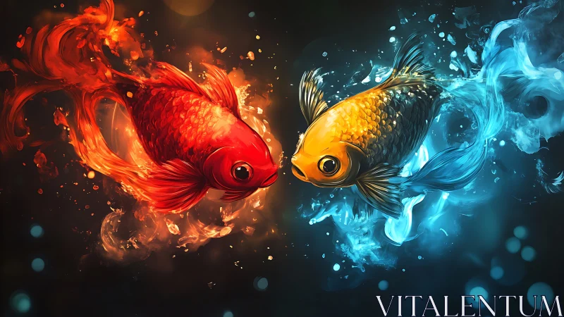 Bipolar fluid dynamics in dueling elemental koi forms.