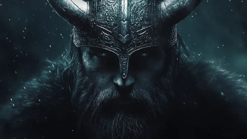 Cinematic viking warrior portrait in dramatic low-key lighting.